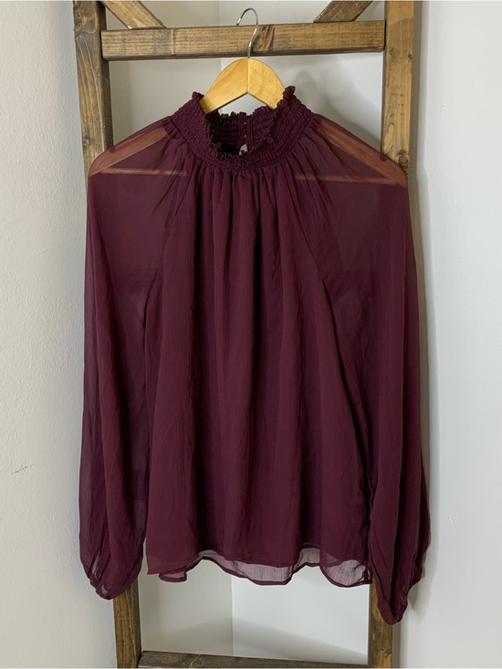 Joie Tops - Joie Sheer High-Neck Long-Sleeve Blouse - Wine Size M